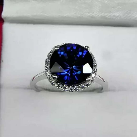 3CT Blue Sapphire 925 Silver Women's Engagement Ring 14k White Gold Plated