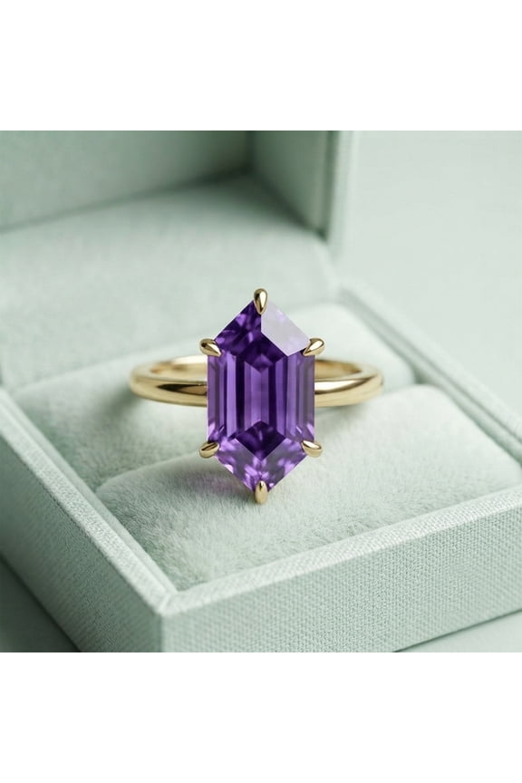 3CT Dutch Marquise Amethyst Solitaire Ring, 925 Sterling Silver Yellow Gold Plated Ring, Proposal Ring, February Birthstone Ring, Handmade Jewelry, Gift For Her