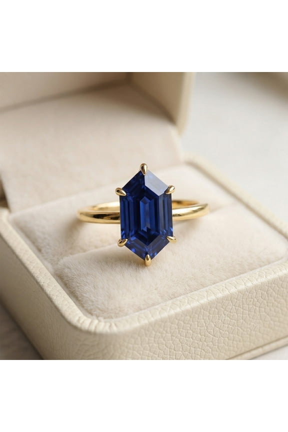 3CT Dutch Marquise Blue Sapphire Solitaire Ring, 925 Sterling Silver Yellow Gold Plated Ring, Promise Ring, September Birthstone Ring, Handmade Jewelry, Gift For Her