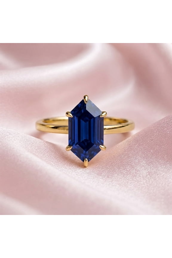 3CT Dutch Marquise Blue Sapphire Solitaire Ring, 925 Sterling Silver Yellow Gold Plated Ring, Promise Ring, September Birthstone Ring, Handmade Jewelry, Gift For Her