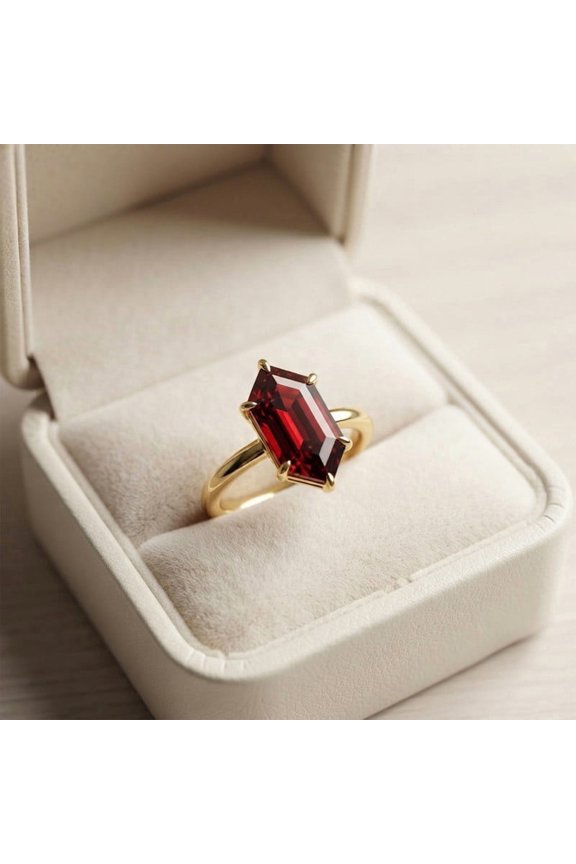 3CT Dutch Marquise Garnet Solitaire Ring, 925 Sterling Silver Yellow Gold Plated Ring, January Birthstone Promise Ring, Handmade Jewelry, Gift For Her