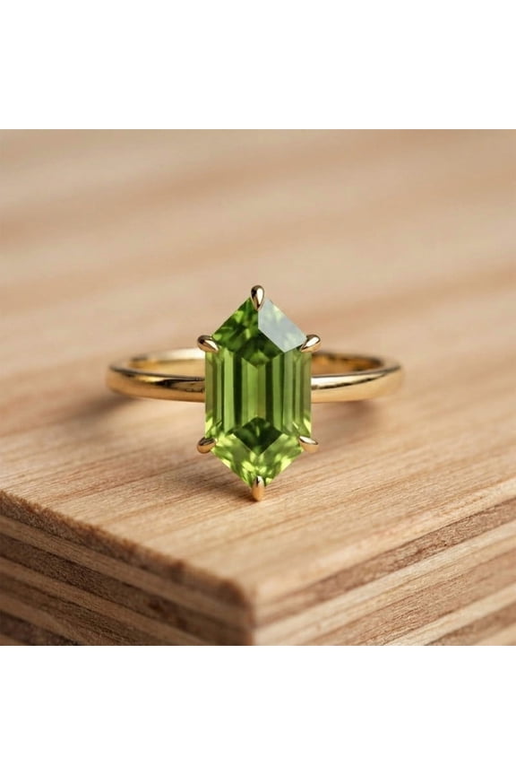 3CT Dutch Marquise Peridot Solitaire Ring, 925 Sterling Silver Yellow Gold Plated Ring, August Birthstone Promise Ring, Handmade Jewelry, Gift For Her
