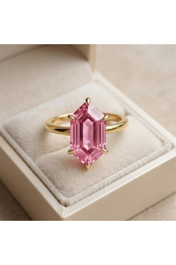 3CT Dutch Marquise Pink Sapphire Solitaire Ring, 925 Sterling Silver Yellow Gold Plated Ring, September Birthstone Promise Ring, Handmade Jewelry, Gift For Her