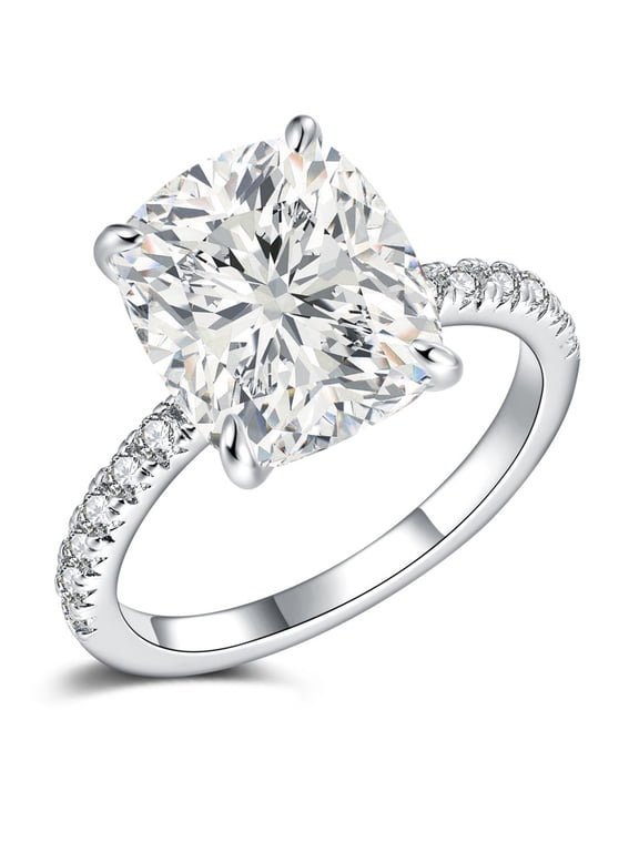 3CT Elongated Cushion Cut Engagement Ring for Women ,14K Gold Plated Solitaire Promise Ring
