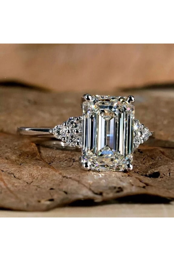 3CT Emerald Cut Lab Created Diamond Wedding Engagement Women's Ring in 14K White Gold Plated