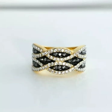 3CT Half Eternity Band Women's Ring Lab Created Round Black Diamond 14K Yellow Gold Plated