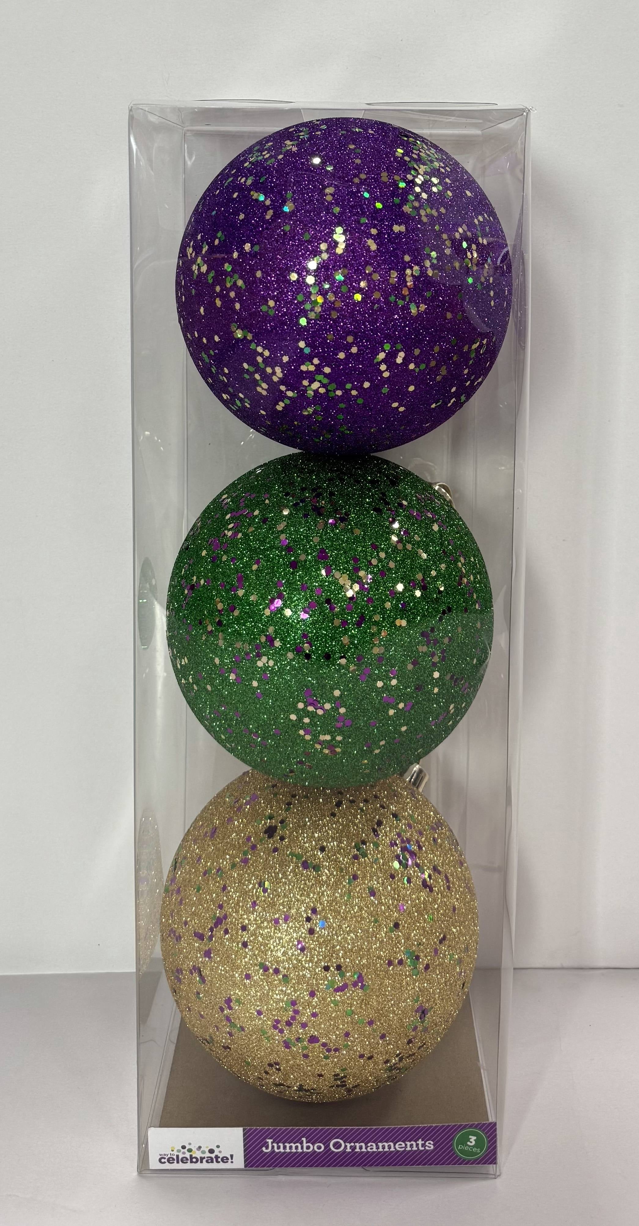 Jumbo Ball Glitter Ornaments, Multicolor, 3 Count, Mardi Gras by Way To Celebrate