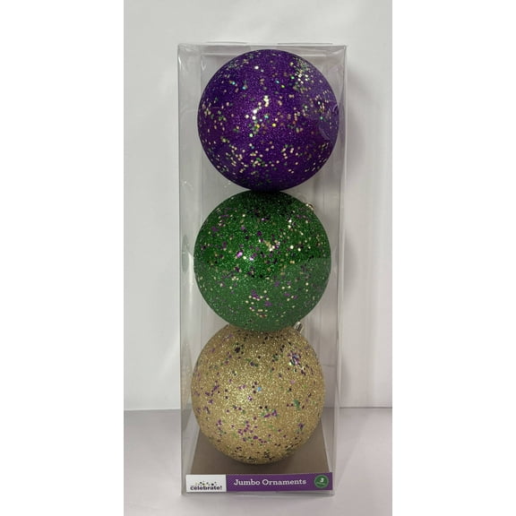 Jumbo Ball Glitter Ornaments, Multicolor, 3 Count, Mardi Gras by Way To Celebrate