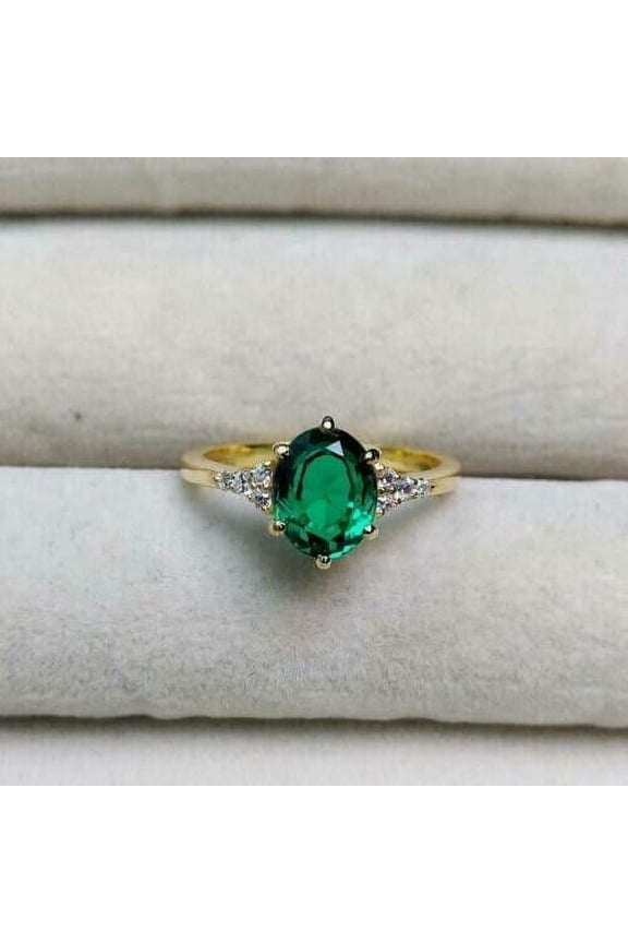 3CT Lab Created Emerald Diamond Wedding Ring 14k Yellow Gold Plated Sterling Silver