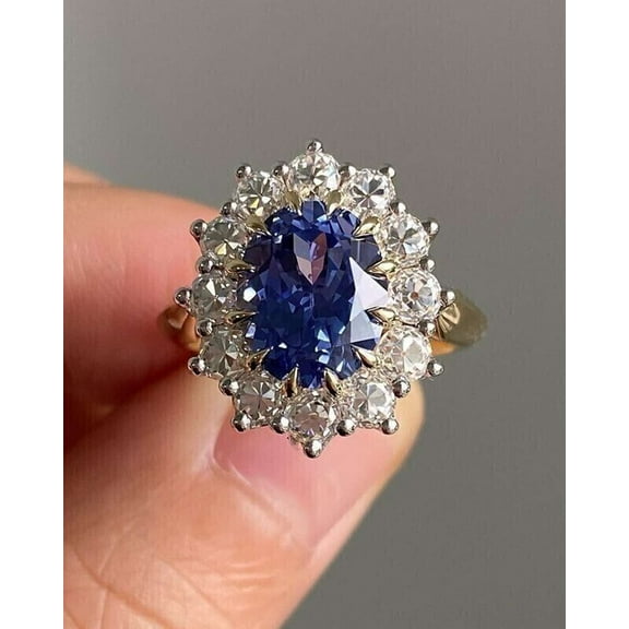 3CT Oval Cut Blue Tanzanite 925 Silver Engagement Wedding Ring 14k Yellow Gold Plated