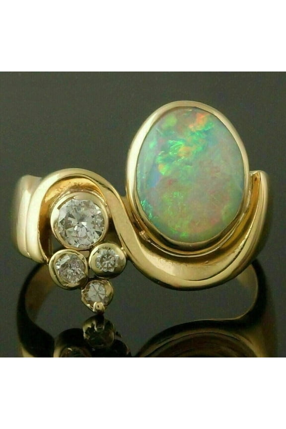 3CT Oval Cut Simulated Fire Opal Engagement Women's Ring 14K Yellow Gold Plated Silver