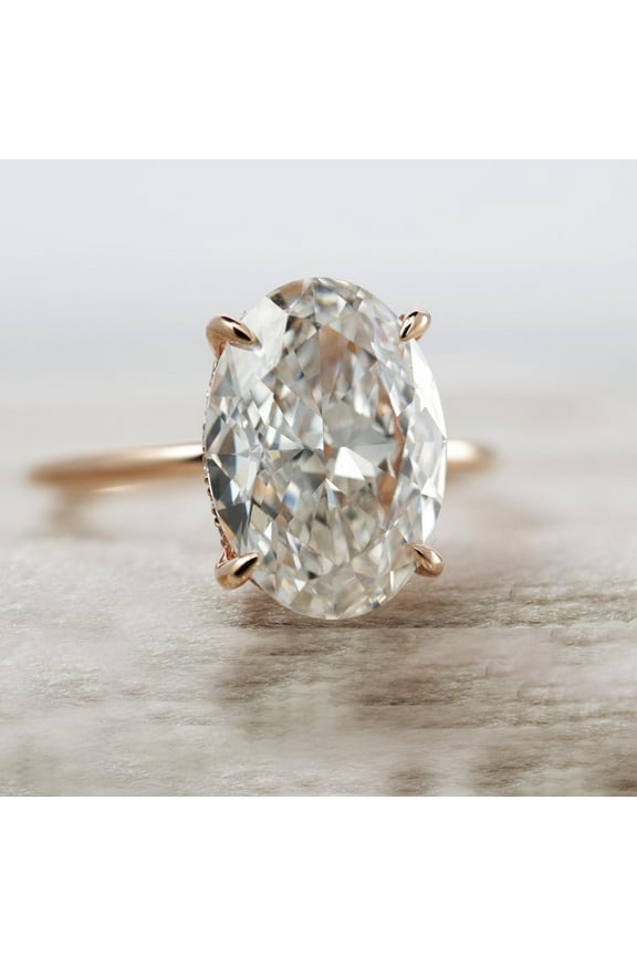 3CT Oval Lab Grown Diamond Engagement Ring with Hidden Halo Rose Gold Oval Solitaire Proposal Diamond Ring Promise Wedding Ring