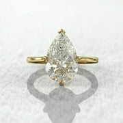 SOFIYA JEWELS 3CT Pear-Cut Diamond Solitaire Women's Engagement Ring 14K Yellow Gold Plated