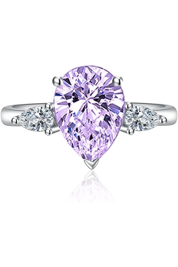 3CT Pear Water Drop Tear Shaped Cubic Zirconia Promise Halo Engagement Promise Eternity Ring for Women 925 Sterling Silver Bridal Bands Moissanite Birthstone Wedding Open Adjustable Ring(Purple)