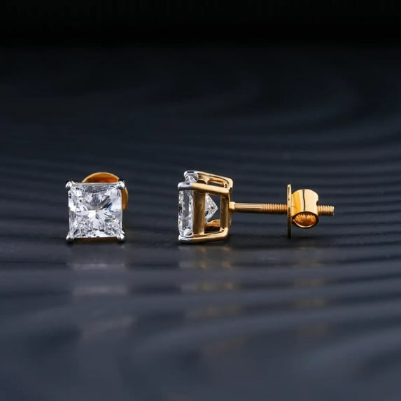 3CT Princess Cut Solitaire Lab Created Diamond Stud Earring 14k Yellow Gold Plated