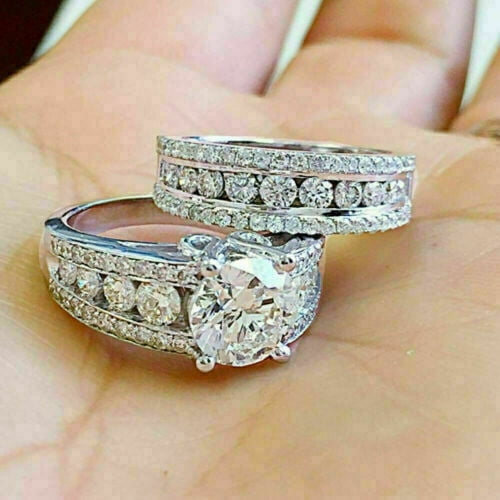 3CT Round Cut Diamond 14K White Gold Plated Wedding Bridal Ring Set For Women -6