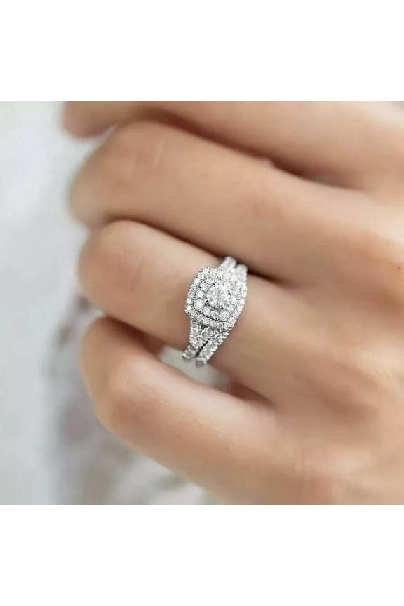 3CT Round Cut Lab Created Diamond 14K White Gold Plated Engagement Ring Bridal Set For Her 925 Sterling Silver