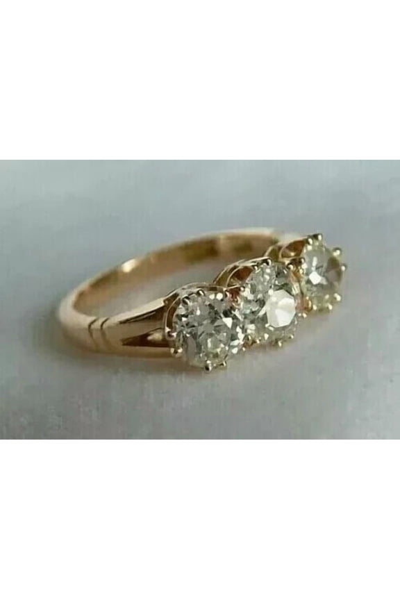 3CT Round Cut Lab Created Diamond 3 Stone Engagement Ring 14K Yellow Gold Plated
