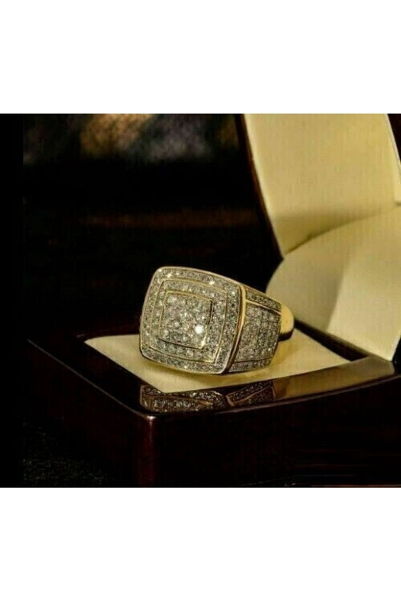 3CT Round Cut Lab Created Diamond Wedding Band Men's Ring 14K Yellow Gold Plated Silver