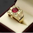 thumbnail image 1 of 3CT Round Cut Lab Created Garnet Men's Engagement Ring 14K Yellow Gold Finish, 1 of 1