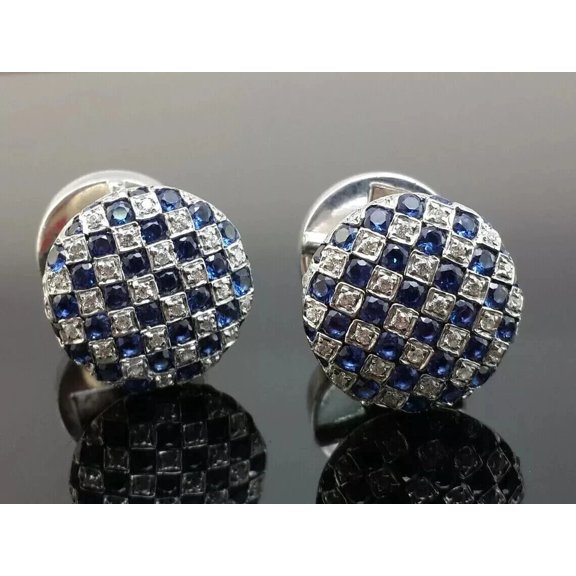 3CT Round Cut Lab Created Sapphire Men's Fancy Cufflinks 14K White Gold Finish