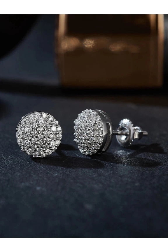 3CT Round Cut Simulated Diamond Men's Weddings Stud Earrings 14K White Gold Plated