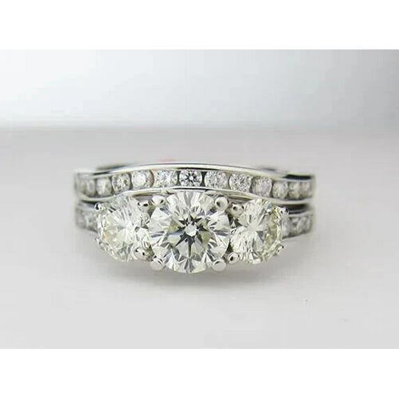 3CT Round Cut Simulated Diamond Three Stone Women's Bridal Wedding Ring Set 14K White Gold Plated 925 Sterling Silver
