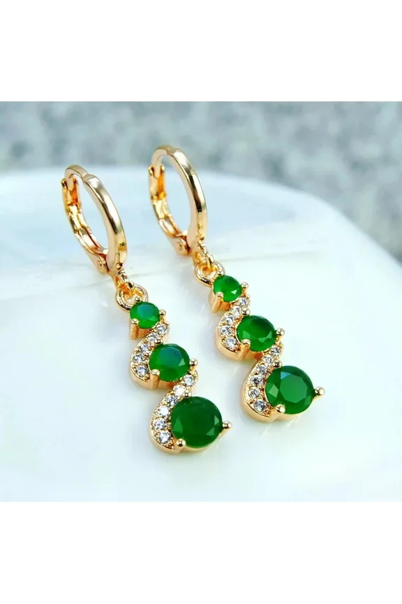 3CT Round Cut Simulated Green Emerald Women's Drop Dangle Earrings 14K Yellow Gold Plated