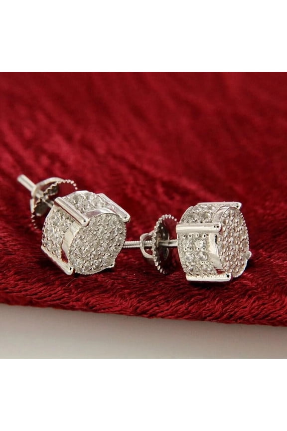 3CT Round Lab Created Diamond Men's Stud Earrings 14K White Gold Finish Silver