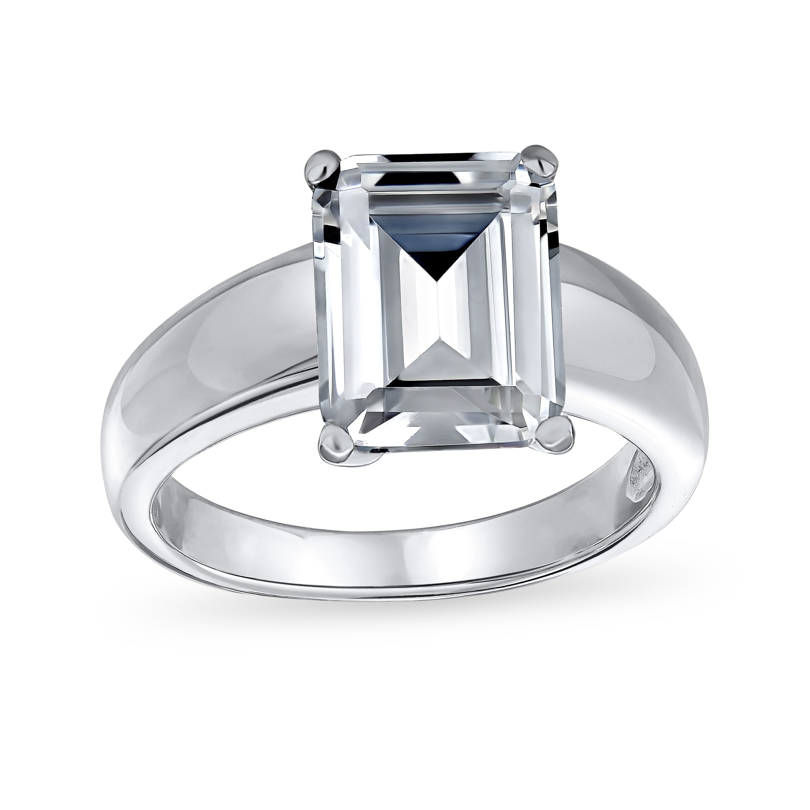 3CT Solitaire Radiant Emerald Cut CZ Engagement Ring Sterling Silver ...