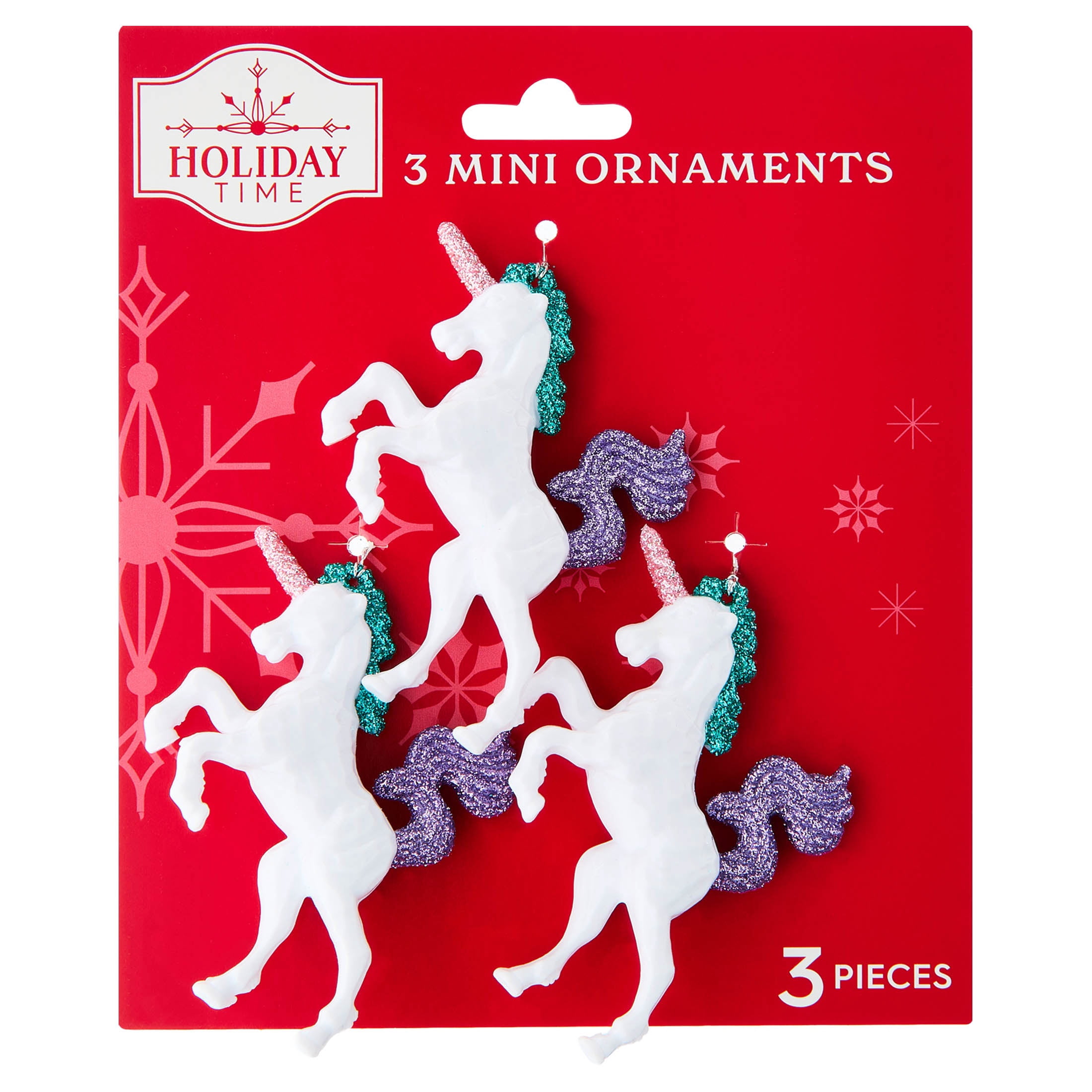 3-Count Multicolor Unicorn Mini Christmas Ornaments, 3.3", by Holiday Time
