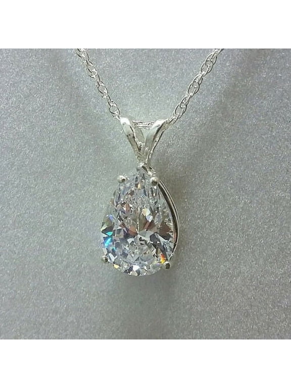 3Carat Pear Cut Lab Created Diamond Women's Solitaire Pendant Necklace 14k White Gold Plated