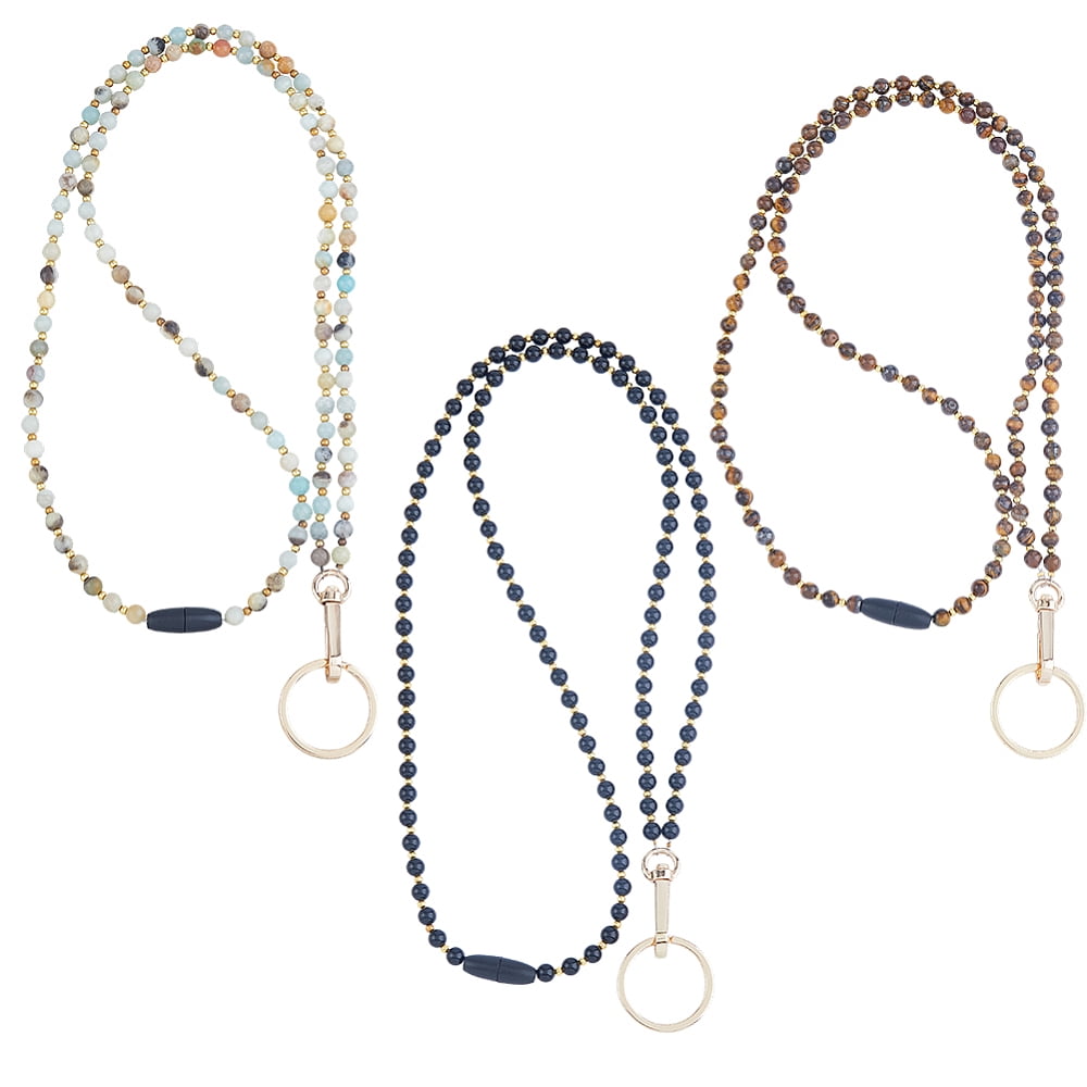 3Colors 3Pcs Accessories Lanyards for ID Badges Gemstone Lanyard Badge Teacher ID Badge Lanyard Keychain Jewelry Lanyard Badge Holder