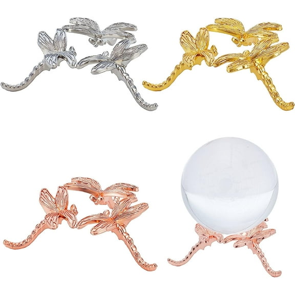 3Colors Metal Crystal Ball Stand Alloy Dragonfly Globe Sphere Display Holder Rack Ornaments