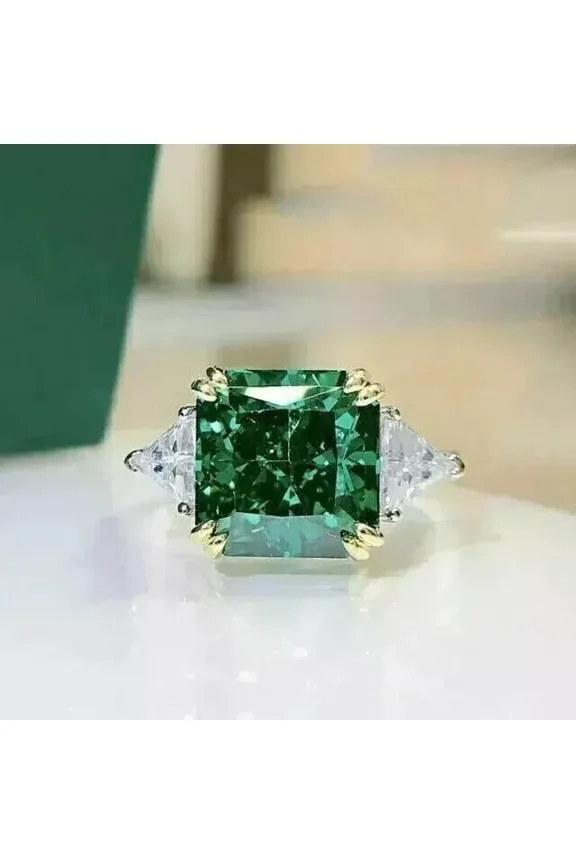 3Ct Asscher Cut Green Lab Created Emerald Engagement 14k White Gold Finish Ring