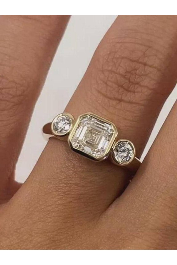 3Ct Asscher Cut Lab Created Diamond Engagement Ring In 14K Yellow Gold Plated