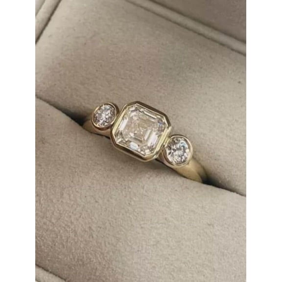 3Ct Asscher Cut Lab Created Diamond Engagement Ring In 14K Yellow Gold Plated