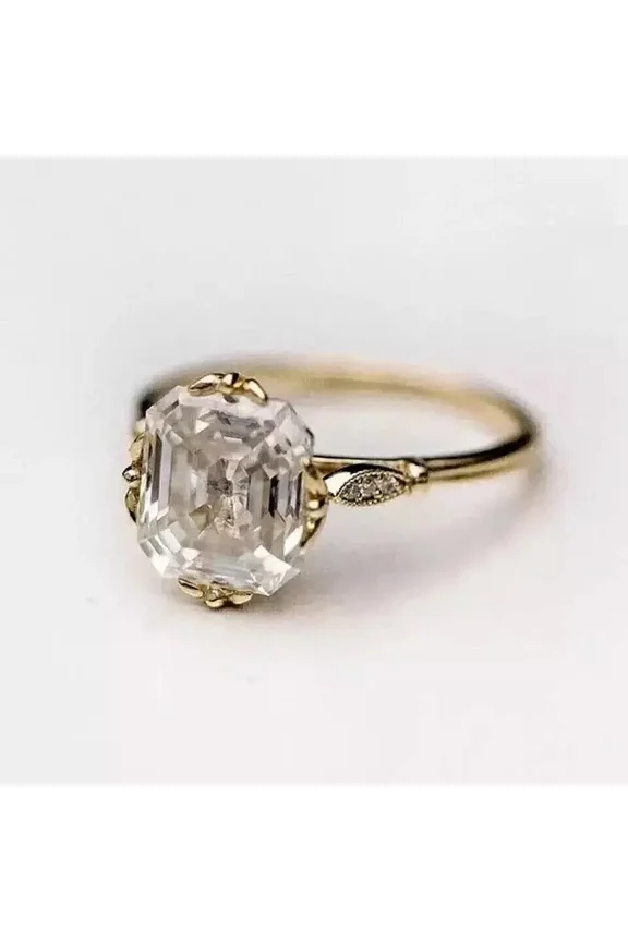 3Ct Asscher Cut Lab Created Diamond Engagement Ring in 14K Yellow Gold Plated