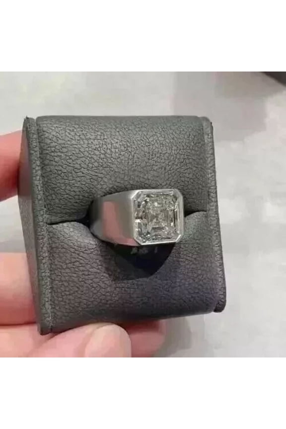 3Ct Asscher Cut Lab Created Diamond Men's Solitaire Ring 14K White Gold Plated