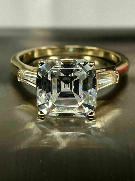 3Ct Asscher Cut Lab-Created Diamond Solitaire Women's Ring 14k Yellow Gold Over
