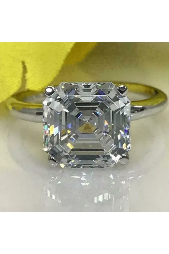 3Ct Asscher Cut Lab Created Diamond Women's Solitaire Engagement Wedding Ring 14K White Gold Plated