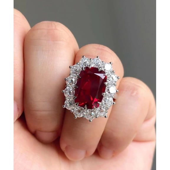 3Ct Cushion Cut Simulated Red Ruby Women's Engagement Ring 14K White Gold Plated