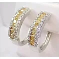 thumbnail image 1 of 3Ct Cushion Cut Simulated Yellow Citrine & Diamond Three Row Wedding Huggie Women's Earrings 14k White Gold Plated 925 Silver, 1 of 3