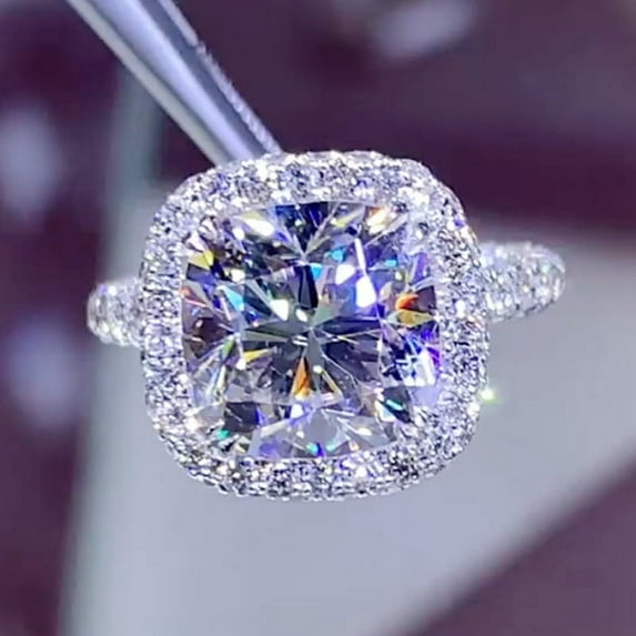 3Ct Cushion Lab Created Diamond Halo Engagement Ring 14K White Gold Plated