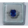thumbnail image 1 of 3Ct Emerald Cut Blue Sapphire Diamond Halo Engagement Ring 14K White Gold Finish, 1 of 5