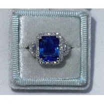 3Ct Emerald Cut Blue Sapphire Diamond Halo Engagement Ring 14K White Gold Finish