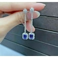 thumbnail image 1 of 3Ct Emerald Cut Blue Tanzanite Halo Long Drop & Dangle Earrings 14K White Gold Finish, 1 of 2