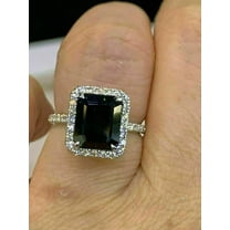 3Ct Emerald Cut Lab Created Black Diamond Women's Engagement Ring 14K White Gold Plated