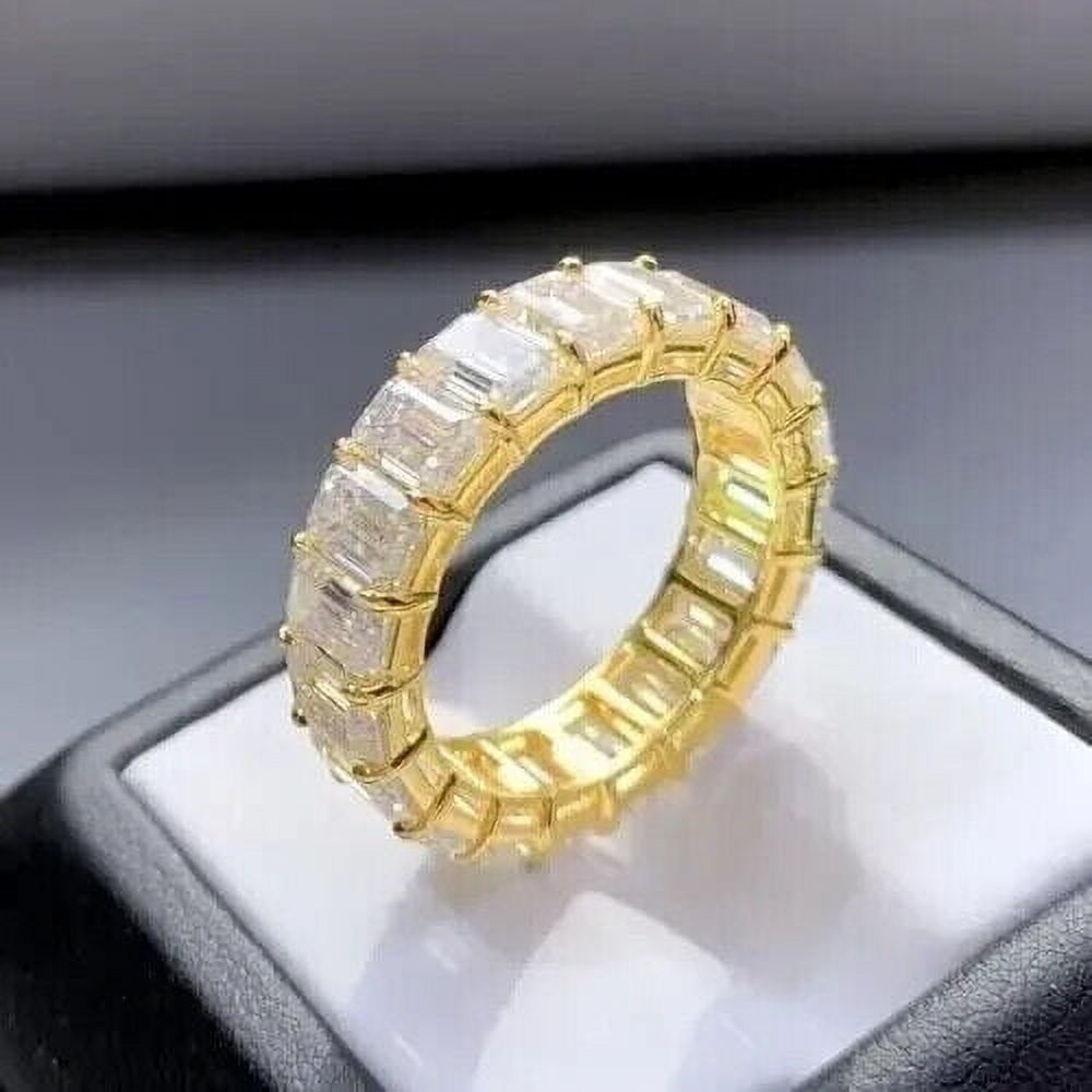3Ct Emerald Cut Lab-Created Diamond Full Eternity Band Ring 14k Yellow ...