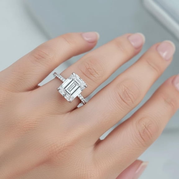 3Ct Emerald Cut Real Moissanite Diamond Solitaire Ring In 14K Rose Gold Plated